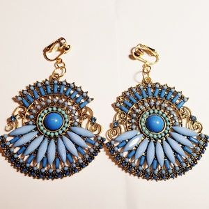 2.5" Gold Plated BLUE Vint Resin Beaded Clips